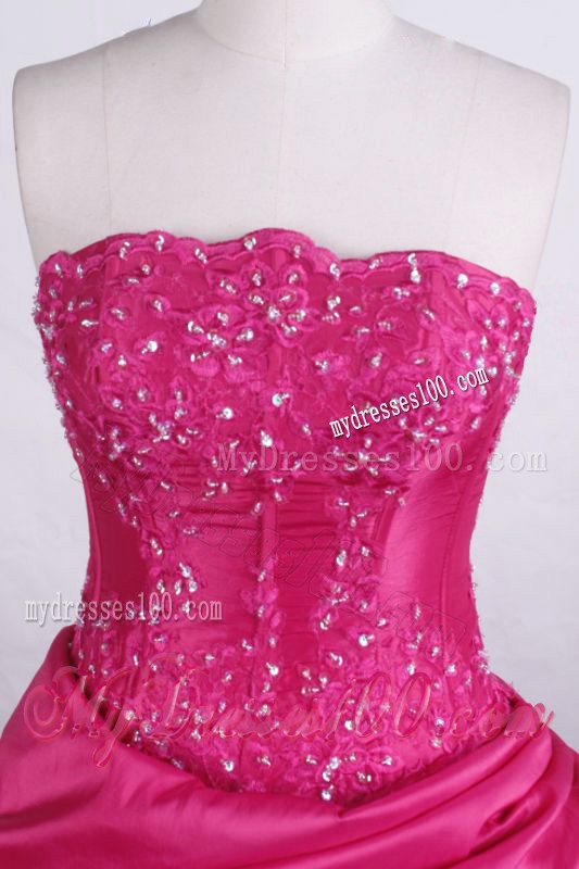 Beading Decorate Bodice Fuchsia Dresses 15 with Appliqued Hemline